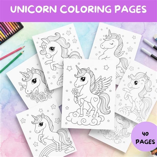 Unicorn Coloring Book | 40 Kids Activity Pages (PDF Download) - Etsy