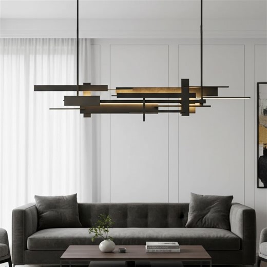 Black Rectangular Art Luxury Chandelier, Modern Architectural Statement Light, Art Deco Lighting, Ceiling Pendant, Duplex & Kitchen Light - Etsy