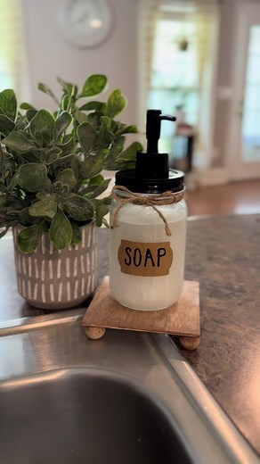 DIY @Dollar Tree Soap Dispenser! This one is so easy! Let me know what y’all think! #diy #diycrafts #dollartreefinds #dollartreediy #diyproject #diyhomedecor