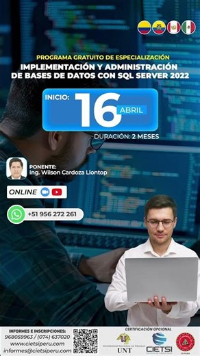 PROGRAMA GRATUITO EN IMPLEMENTACIÓN Y ADMINISTRACIÓN DE BASES DE DATOS CON MICROSOFT SQL SERVER 2022