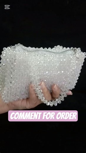 handmade bagElegant White Crystal Beaded Mini Handbag | Bridal & Party Clutch Purse