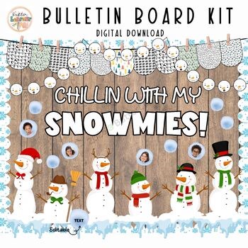 Snowflake Snowman Bulletin Board, Winter Classroom Decor, Editable