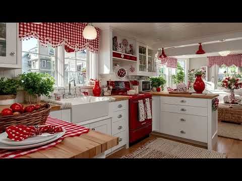 Rustic Red & White Farmhouse Kitchen | Charming Gingham Style with Vintage Country Vibes