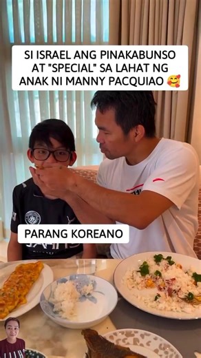 Sen. Manny Pacquiao sinubuan ng pagkain ang bunsong si Israel