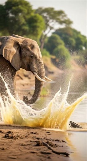 An Elephant Rolls a Curled Hedgehog to Drive Away a Crocodile