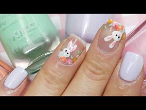 Cute Easter Nails | Bunny and Flowers Nail Art