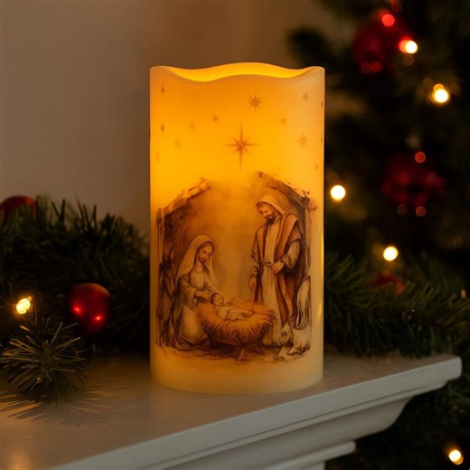 Nativity Scene Flameless LED Candle – Christmas Decor, Holy Family Candle, Battery Operated Holiday Light - Etsy