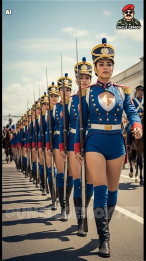 Graceful Colonial-Era Military Women in Powder Blue Uniforms