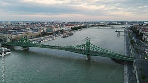Budapest downtown - drone aerial video of the Hungarian capital. Buda and Danube river at sunrise. Aerial drone view of the Budapest city. Drone view of the capitol city Budapest.