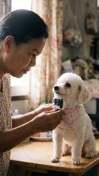 Camera catches poodle sneaking away! Swims in the temple's fountain every day while three cats ch...