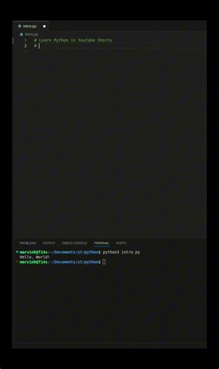 Learn python in YT Shorts part 1 #programming #python #helloworld