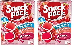 Snack Pack Sugar-Free Strawberry & Cherry Flavored Low Calorie Juicy Gels Family, 3.25 oz 12 ct (Pack of 2)