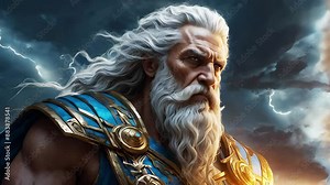 Zeus, the Greek god of thunder, surrounded by lightnings
