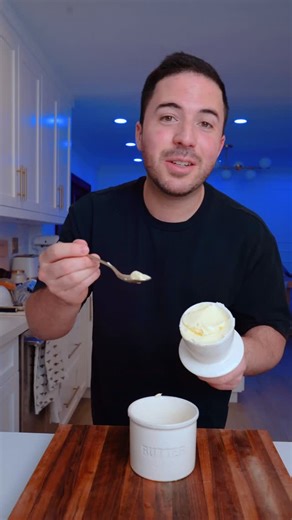Nico Norena on Instagram: "BUTTER 😍 Ingredients: • 1 cup heavy cream • Pinch of salt Preparation: • Whip heavy cream at high speed until it curdles and separates. • The liquid is buttermilk which you can store for later. • Squeeze your butter, then rinse in ice water and add a pinch of salt. • Store in a butter crock at room temp or refrigerate and it will last longer!"