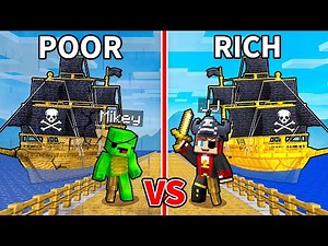 JJ and Mikey: POOR vs RICH Pirate Ship Battle in Minecraft - Maizen