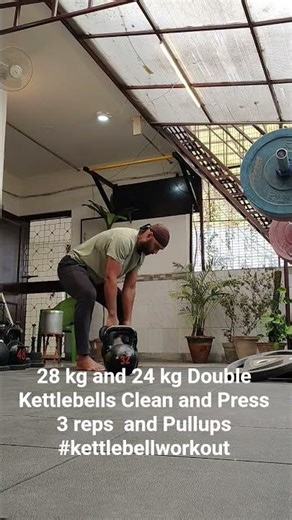 28 kg and 24 kg Double Kettlebells Clean and Press 3 reps & Pullups #kettlebellworkout #kettlebell