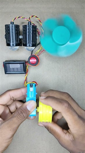 Voltmeter & 6v Dc Fan and Two Bike Light Powered by Metal TT Gear Motor _ DC Motor #shorts #dcmotor