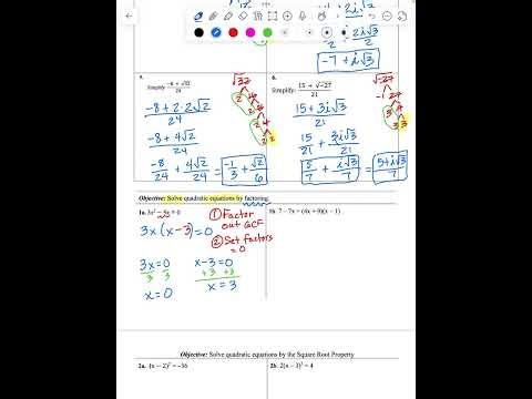 Simplifying square root expressions and solve quad eq by factoring