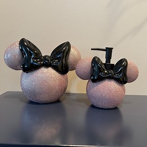 Minnie Mouse Bathroom Set , Cosmetic Holder, Brush Holder, Toothbrush, Makeup, Soap, Lotion Dispenser, Pink, Glitter, Sparkles - Etsy