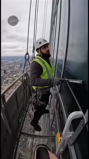 Badi | Ai Creator on Instagram: "Two friends were washing windows high up on a skyscraper, standing on an old, unstable scaffold. As they moved across the platform, one of the boards suddenly shifted out of place. One of the men lost his footing and slipped straight through the gap, his body hanging over the terrifying drop below. He desperately grabbed the edge, his heart pounding as the street looked miles away. The loose scaffold creaked under his weight while he struggled to pull himself bac