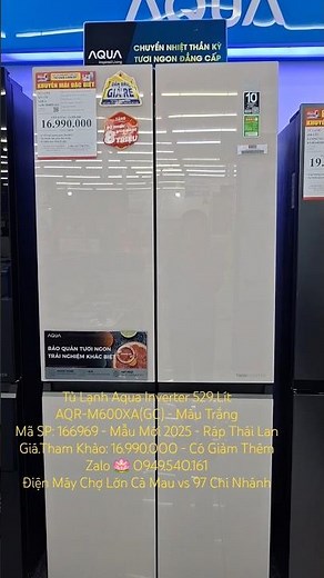 Tủ Lạnh Aqua Inverter 529 Lít AQR-M600XA(GC) - Tu Lanh Aqua 4 Canh - Dien May Cho Lon Ca Mau