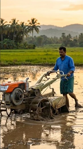 Traditional Farming with a Power Tiller | Paddy Field Cultivation