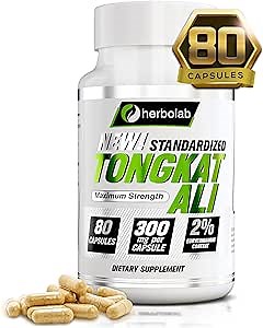 Herbolab Tongkat Ali For Men Root Supplement 200:1, Standardized to 2% Eurycomanone, 1200mg, 30 Day Supply, Longjack Tongkat Ali for Men, Eurycoma Longifolia Extract Powder Capsules, Malaysian Ginseng
