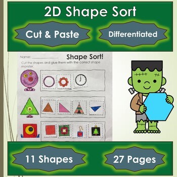2D Shape Sorting Cut and Paste | Sort Shapes by Attributes Worksheets