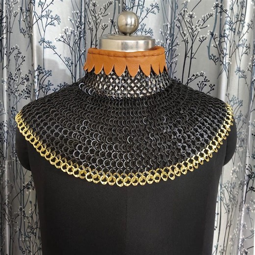HAANX Handmade Mild Steel Chainmail Neck Collar Black Riveted Medieval Festival Cosplay Mantle - Etsy