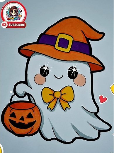 How to Draw Cute Scary Ghost 👻 | Easy Halloween Art 🎃 Creepy-Cute Drawing Tutorial #drawing #shorts
