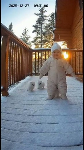 Cute Baby Playing in the Snow with Puppies | Heartwarming Winter Moments