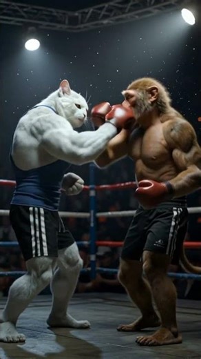 Monkey KO Cat With Flying Kick 🥊 | Savage Animal Boxing Fight #Shorts #ai #cartoon #sad #funny