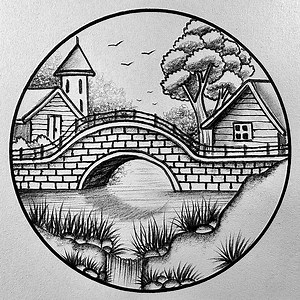 How to drawing river bridge circle scenery #drawingtutorial #easydrawing | Md. Takbir Hossain