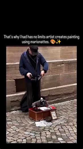 Lucky Clips on Instagram: "Creating art with marionettes is a mesmerizing blend of performance and painting, where the artist relinquishes direct contact with the canvas to embrace a delicate, string-bound distance. By attaching brushes or ink-soaked sponges to the limbs of a puppet, the creator transforms the act of painting into a rhythmic dance, using a wooden control bar to dictate every stroke and splatter from above. This method introduces a fascinating element of “controlled chaos”; the n