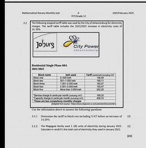 Determine the tariff in block two including VAT before an incre... | Filo