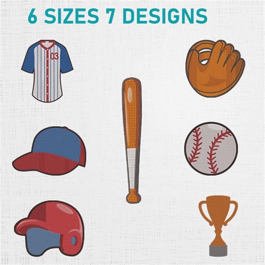 Baseball Embroidery Design – Sports Equipment Machine Embroidery (6 Sizes, 7 Designs) (digital File) - Etsy
