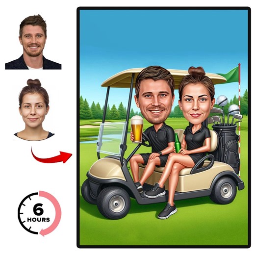 Custom Couple Golf Caricature, Golf Caricature Drawing, Golfer Gift for Couple, Personalized Golf Cartoon, Golfing Gift for Him and Her - Etsy