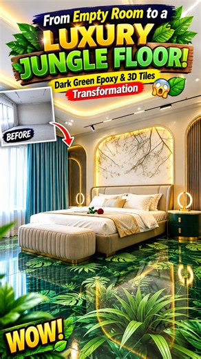 From Empty Room to a Luxury Jungle Floor! 🤯🌿 | Dark Green Epoxy & 3D Tiles Transformation #shorts