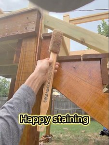 Staining a stair joist with the StainPaddle. #deckstaining #diy #decks#stainpaddletips #wood #tips