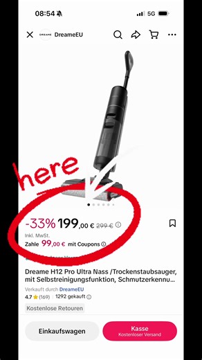 -33% !!! Dreame H12 Pro Ultra Nass /Trockenstaubsauger, mit Selbstreinigungsfunktion, Schmutzerkennung, LED Anzeige, 35 Minuten Laufzeit, 900 ml Kapazität, schwarz #h12proultra #dreame #flashsale ##tiktokmadebuythis #dealsfürdich