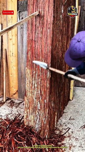 Manual Tree Bark Removal Process for Construction Materials #constructionwork