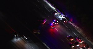 Overturned big rig creates massive traffic jam on 60 Freeway in Pomona