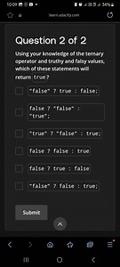 Question 2 of 2Using your knowledge of the ternary operator a... | Filo