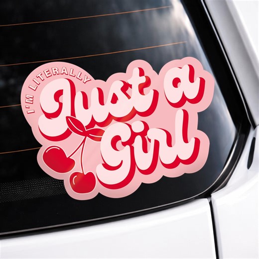 Just A Girl Car Sticker | Cherry Car Decal | Funny Bumper Sticker | Y2K Pink Vinyl Car Window Decal | Cute Girly Car Accessory for Her - Etsy