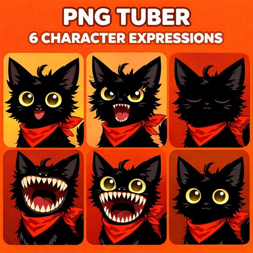 PNG Tuber Cat Character Set | 6 Expression| Vtuber Avatar | Stream Avatar | Transparent Background - Etsy