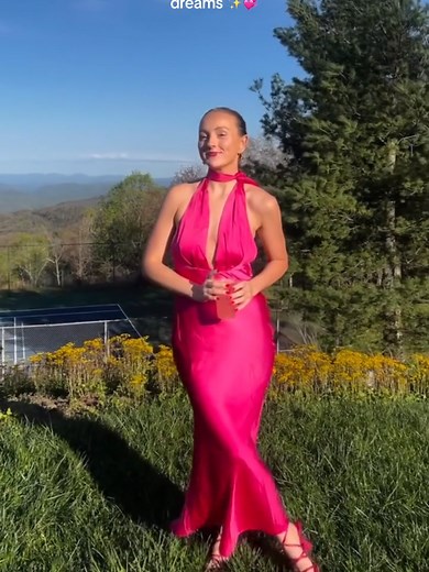 The Dreamiest Wedding Guest Dress: Slip On Class Satin Maxi in Pink