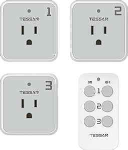 Remote Control Outlet Plug, TESSAN Wireless Light Switch Kit Indoor for String Lights, Lamps, Home Small Appliances, Wireless Power Socket 100ft RF Range, 15A/1875W (1 Remote and 3 Outlets)