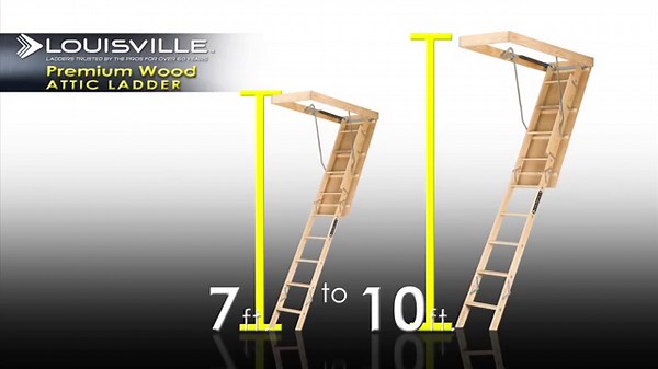 Louisville Ladder 22.5 by 54-Inch Wooden Attic Ladder, 7 Foot To 8-Foot 9-Inch Ceiling Height, 250-Pound Capacity, S224P