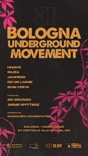 BUM SOUNDSYSTEM on Instagram: "BOLOGNA UNDERGROUND MOVEMENT & Friendz 7 Marzo ore 23:00 - @excentrale_bologna 🌴RUMBLE IN THE JUNGLE🌴 At the decks 🎚️ 🎧@hngvr_hngvr Vs @inuza_v 🎧@jahpawa Vs @ricdelarge 🎧@deephidato Vs @kappasaur_music 🎧@dottoressathezan Vs Kado & @jon_k_dima Hosted by 🎛️ 🎤@grimespitterz 🎤 MC Brungo 🔊Sound System🔊 amplified by @bandoleromovement Supported by 📢 @drum.and.bass.italia #bassmusic #dub #steppa #junglemusic #drumandbass"