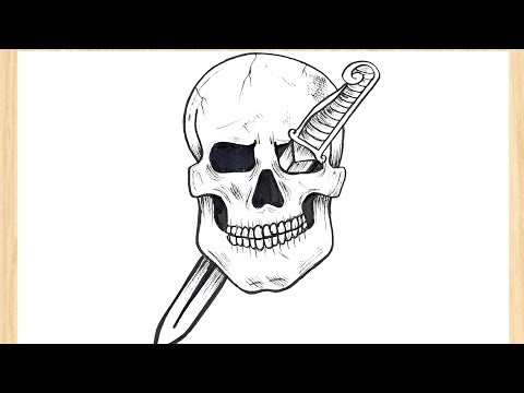 How to draw a tribal skull with sword | Skull drawing tutorial